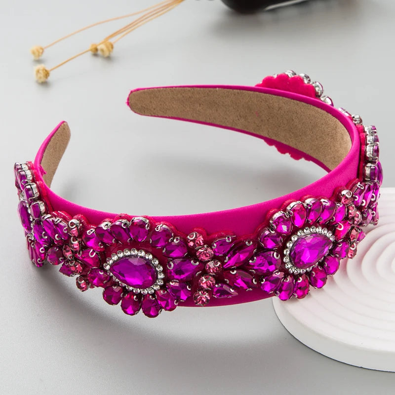 Trendy and Stylish Black Velvet Hair Hoop With Rhinestones and Ultra Sparkling Wide Brimmed Women's Palace Style Hair Accessorie