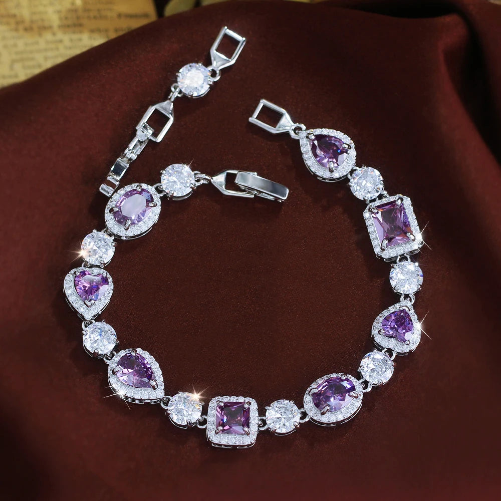 ThreeGraces Elegant Sparkling Water Drop Zirconia Bridal Wedding Party Geometric  Link Chain Bracelet Jewelry for Women BR470