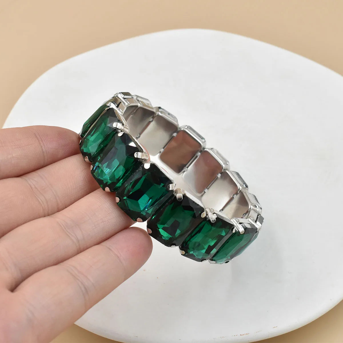 2026 New fashion Jewelry crystal Women charm bracelet colorful Geometric square elastic thread white Elliptical glass bracelet