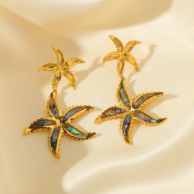 EILIECK 316L Stainless Steel Starfish Drop Dangle Earrings Stylish Trendy Waterproof 18K PVD Plated Metal Jewelry for Women