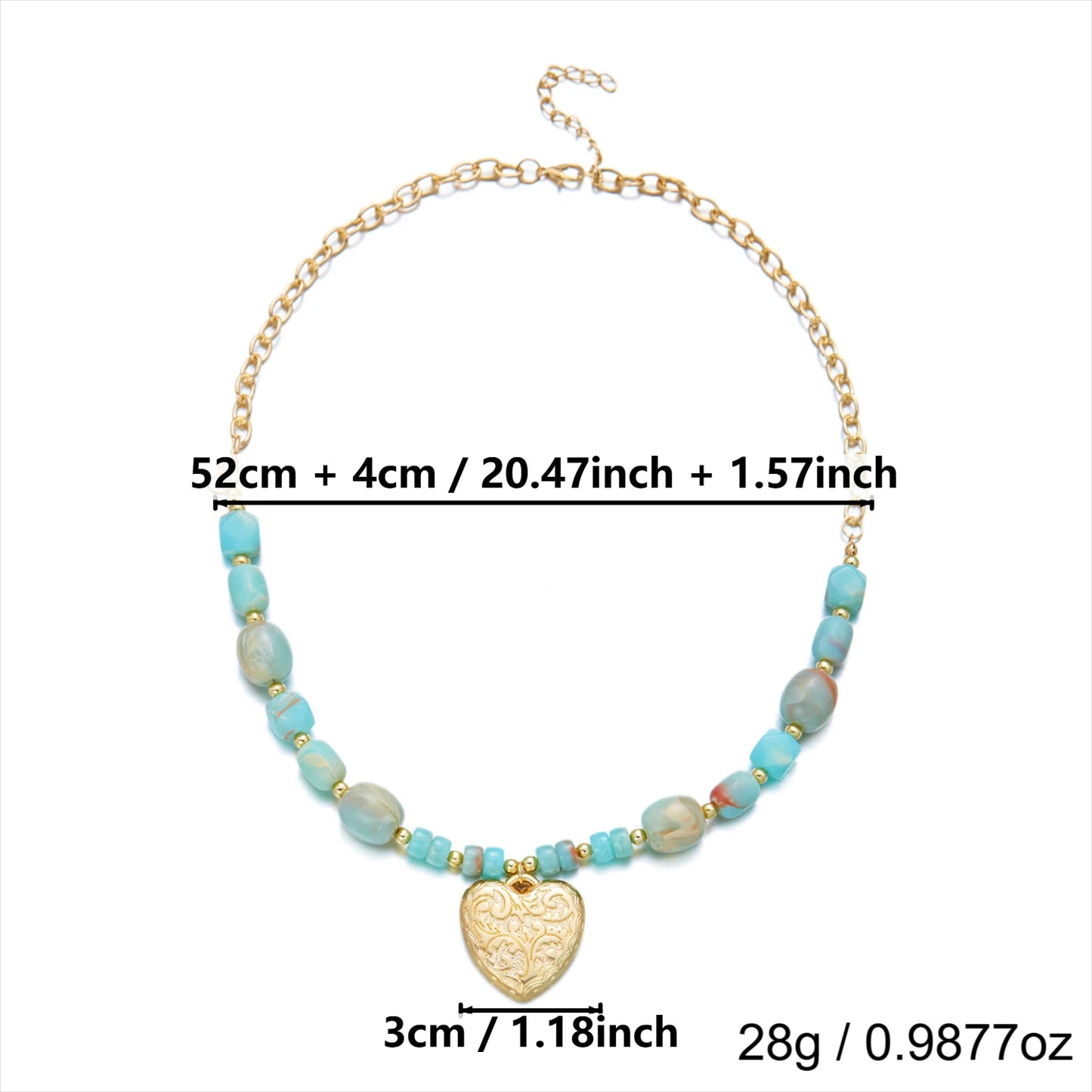 Colorful Irregular Resin Beaded Heart Pendant Necklace for Women Bohemia Brown Round Adjustable Choker Party Jewelry Gifts