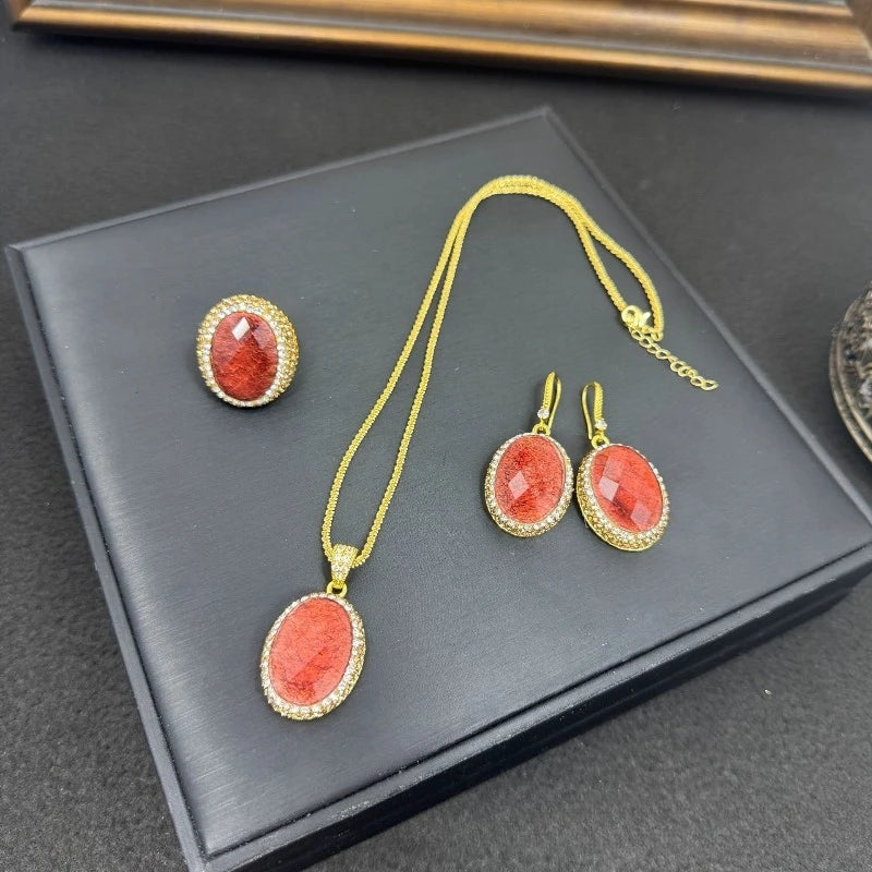 Resin 3 Pcs Jewelry Sets Geometric Vintage Palace Style Dinner Party Earrings Necklaces for Women Elegant Exquisite Accessories