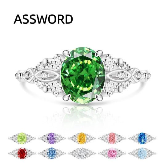 925 Sterling Silver Oval Ice Flower Cut CZ Ring Vintage Lace Filigree Multi Color Zircon Ring Women Retro Wedding Jewelry Gift