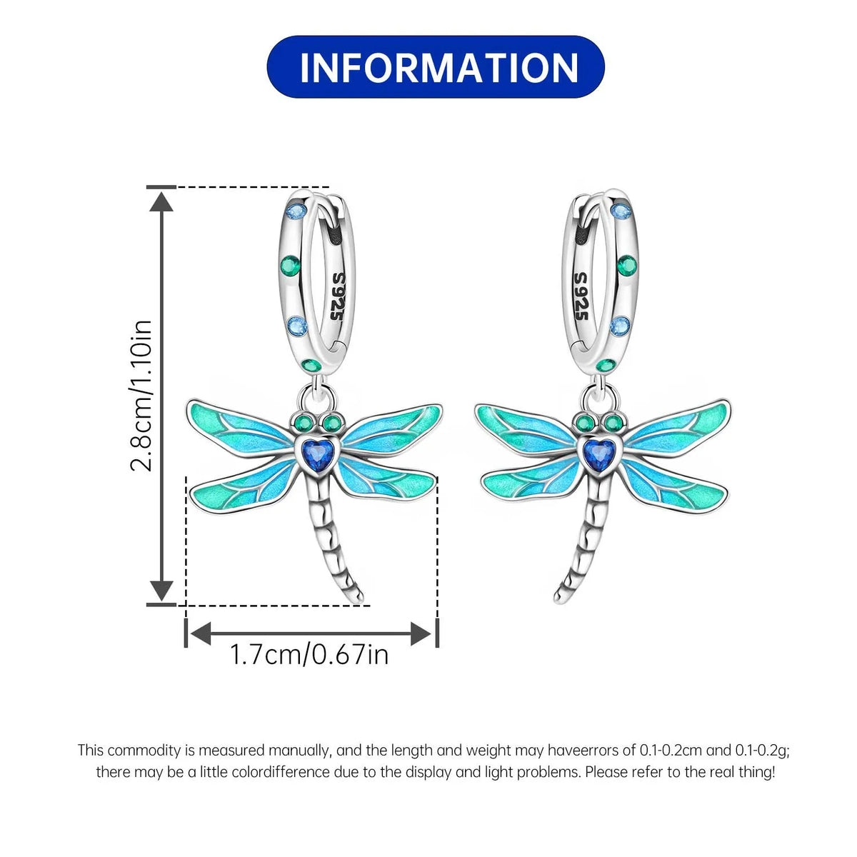Orstarry 925 Sterling Silver Blue Zircon Dragonfly Drop Earrings Women Earrings Charm Fashion Versatile Party Jewelry Gifts