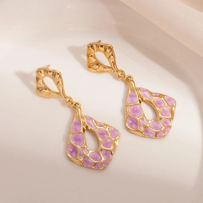 ANENJERY 316L Stainless Steel Hollow Irregular Geometry Earrings For Women Bohemia Personality Fashion Jewelry Gifts Wholesale