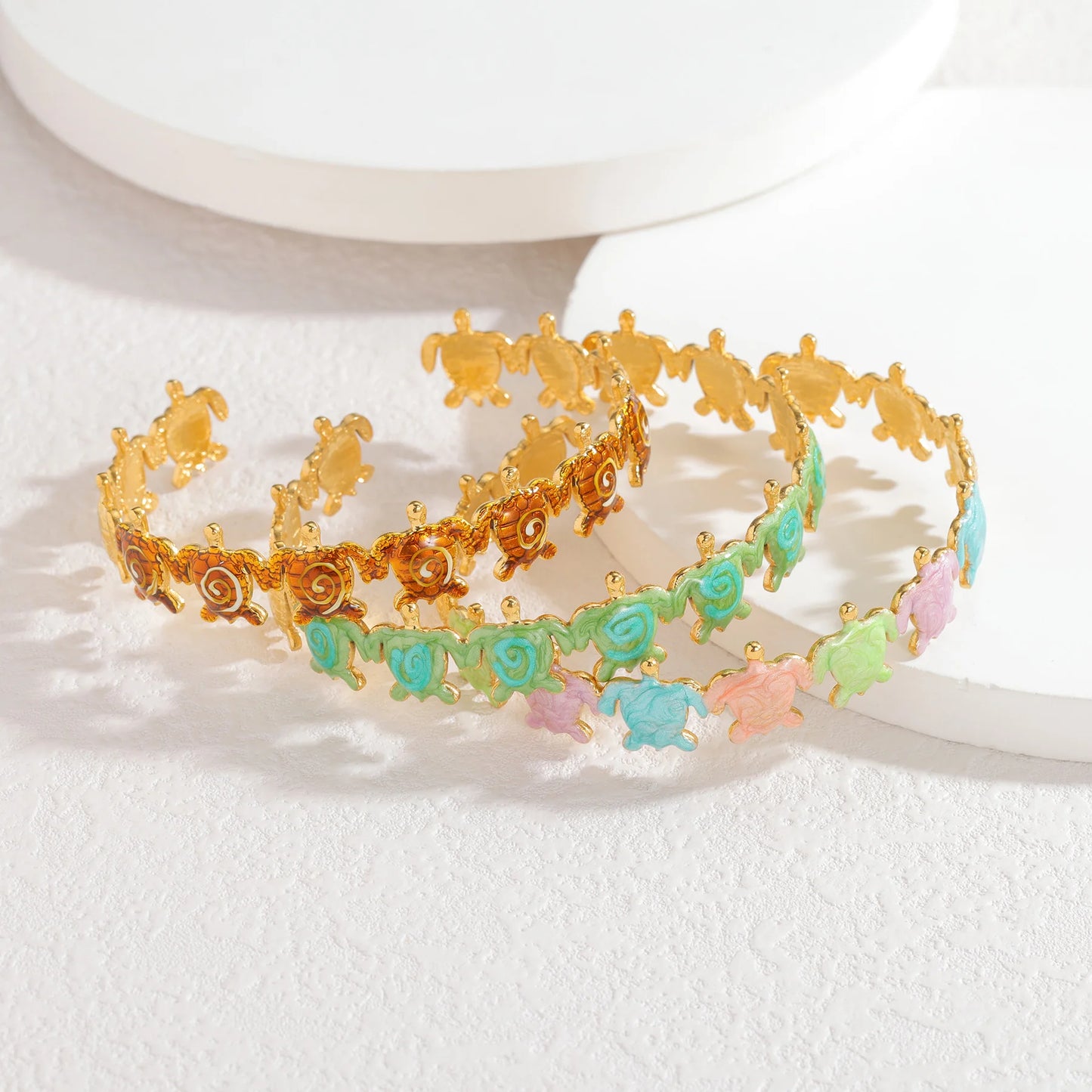 Freeteeme Multi-Color Oil-Dripping Sea Turtle Bangles for Women Men Stainless Steel Punk Open Bracelet Ocean Series Jewelry Gift