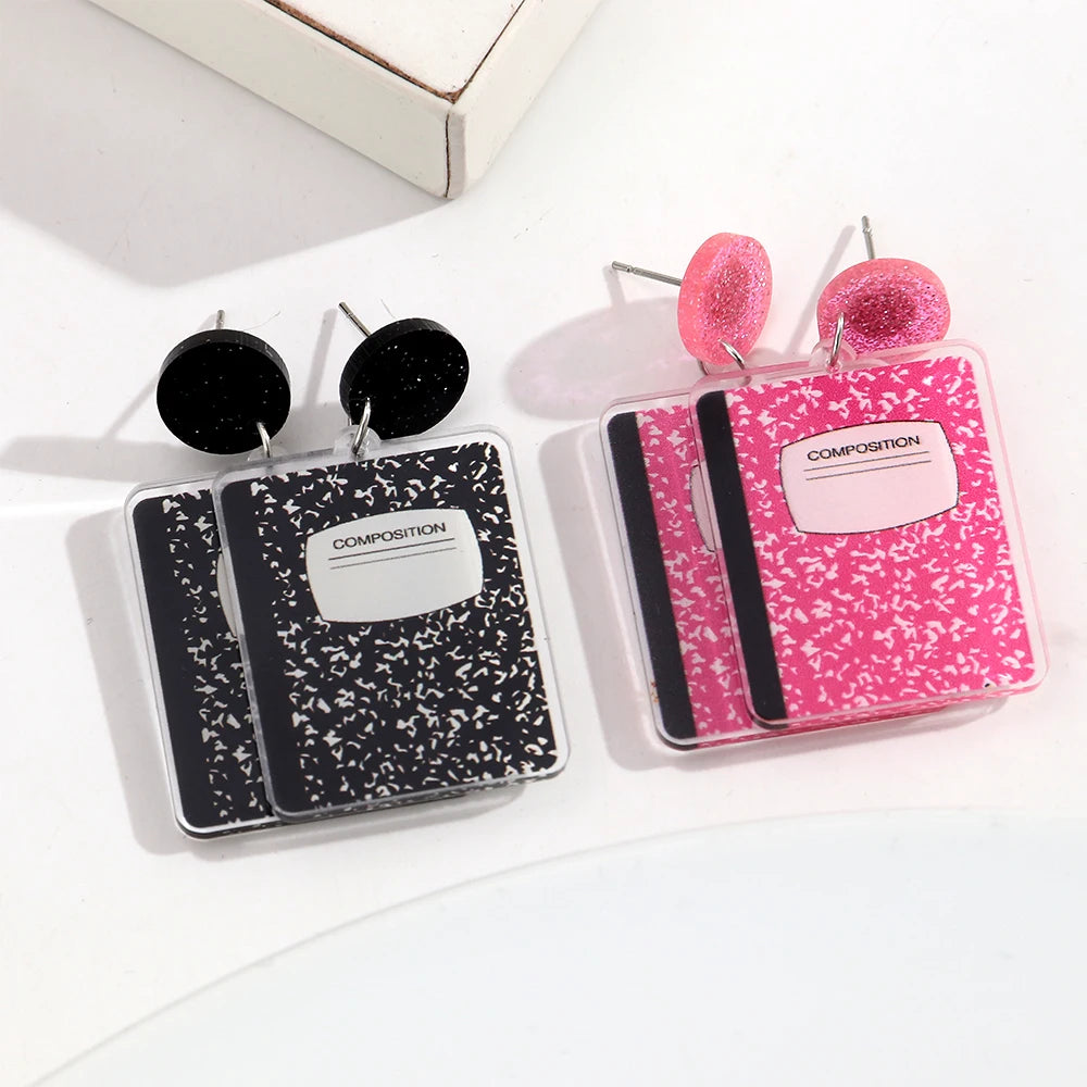Creative Acrylic Notebook Dangle Earrings for Women Funny Geometric Drop Earring Party Jewelry Gifts