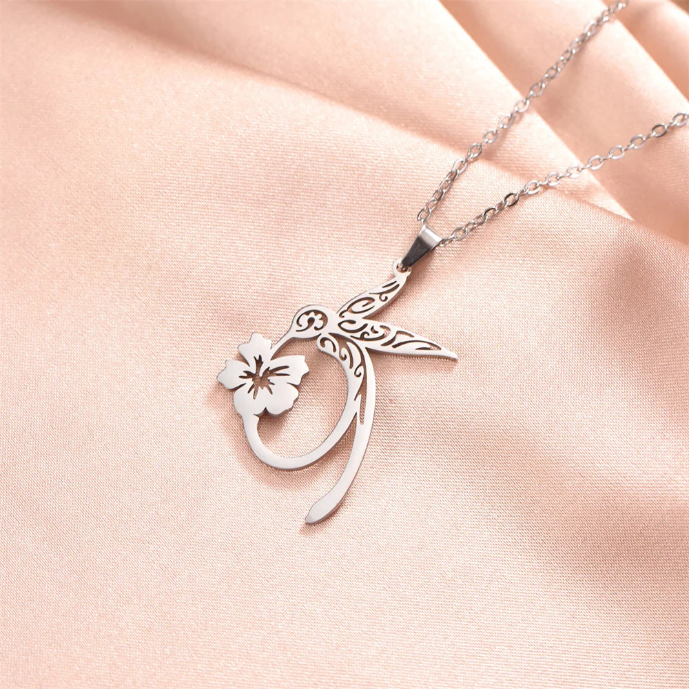 My Shape Hummingbird Flower Pendant Necklaces for Women  Bird Floral Stainless Steel Chain Choker Fashion Jewelry Gifts