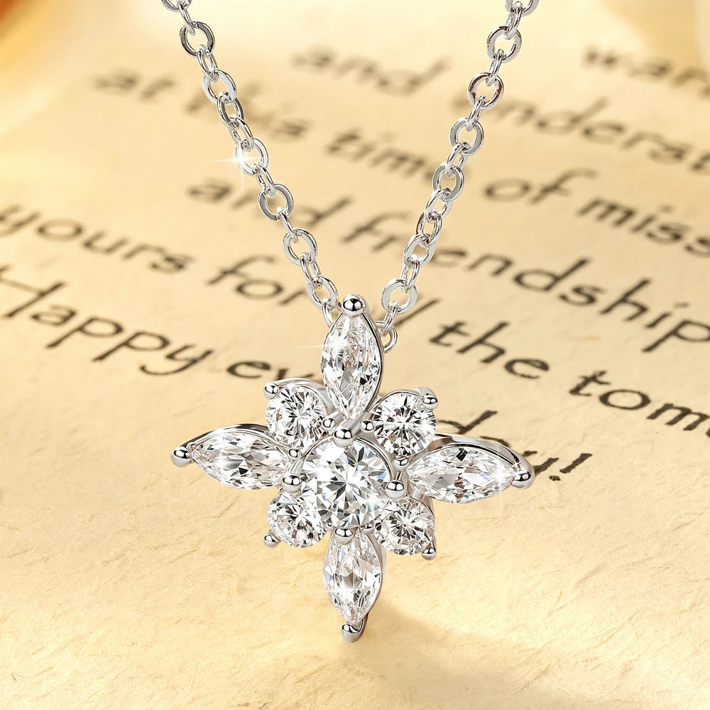 OXTAO Snow Star Moissanite Pendant Necklace 4mm D VVS1 For Women 14K Gold Filled Luxury Sparkling Charm Necklace Jewelry Gifts