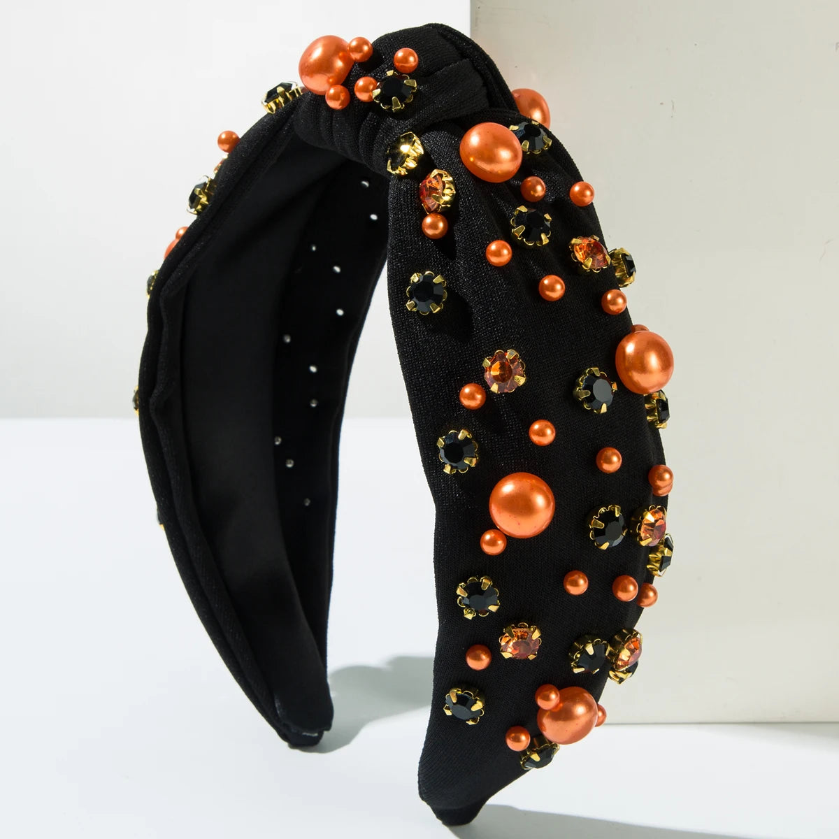 Popular Halloween Headbands For Women, Korean Fabric Knotted High Skull Headband, Pearl Rhinestone Headband Wholesale