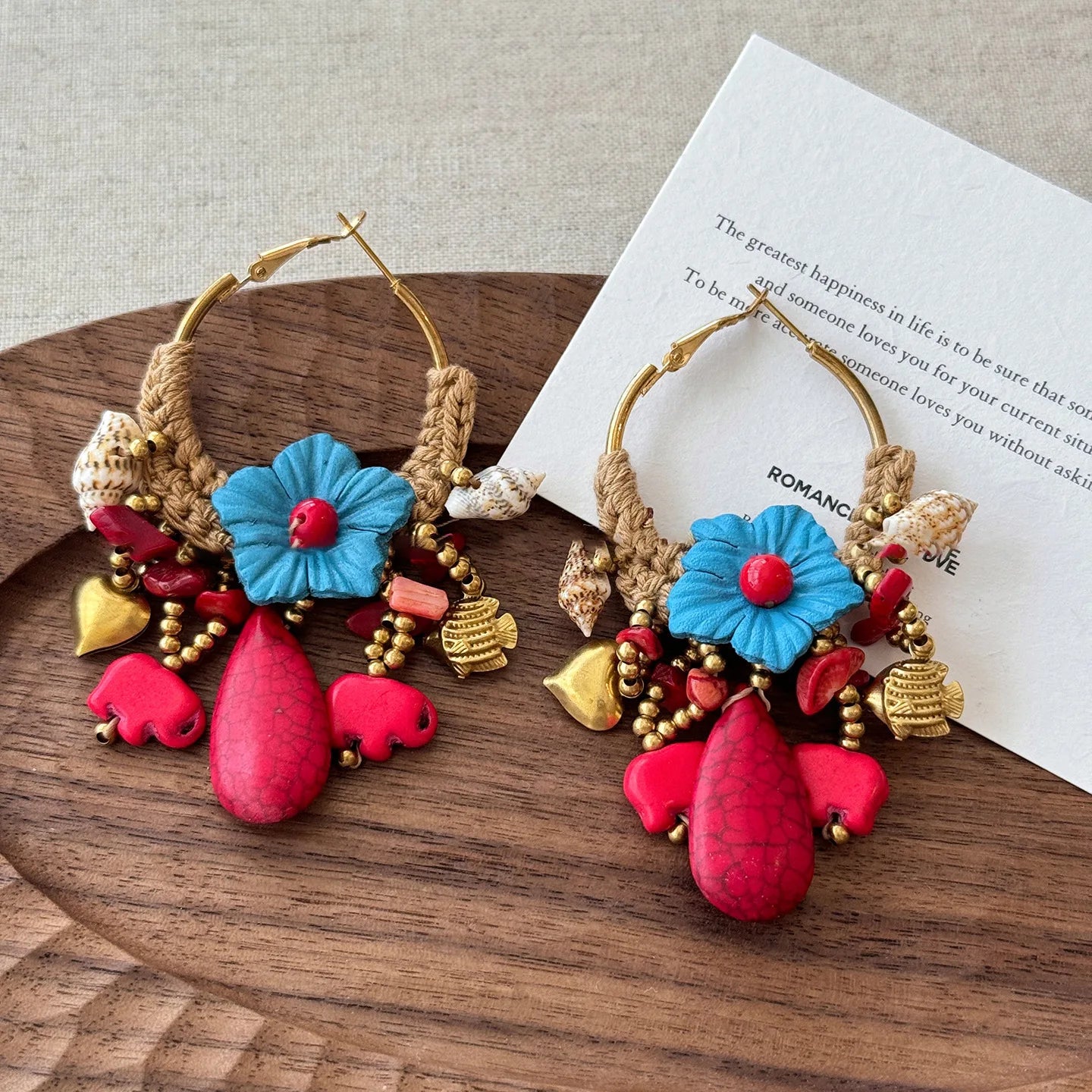 NISHIZAWA Bohemian Stones Earrings for Women Flowers Tassels Fashion Jewelry Elegant Beach Style Retro Aretes De Mujer