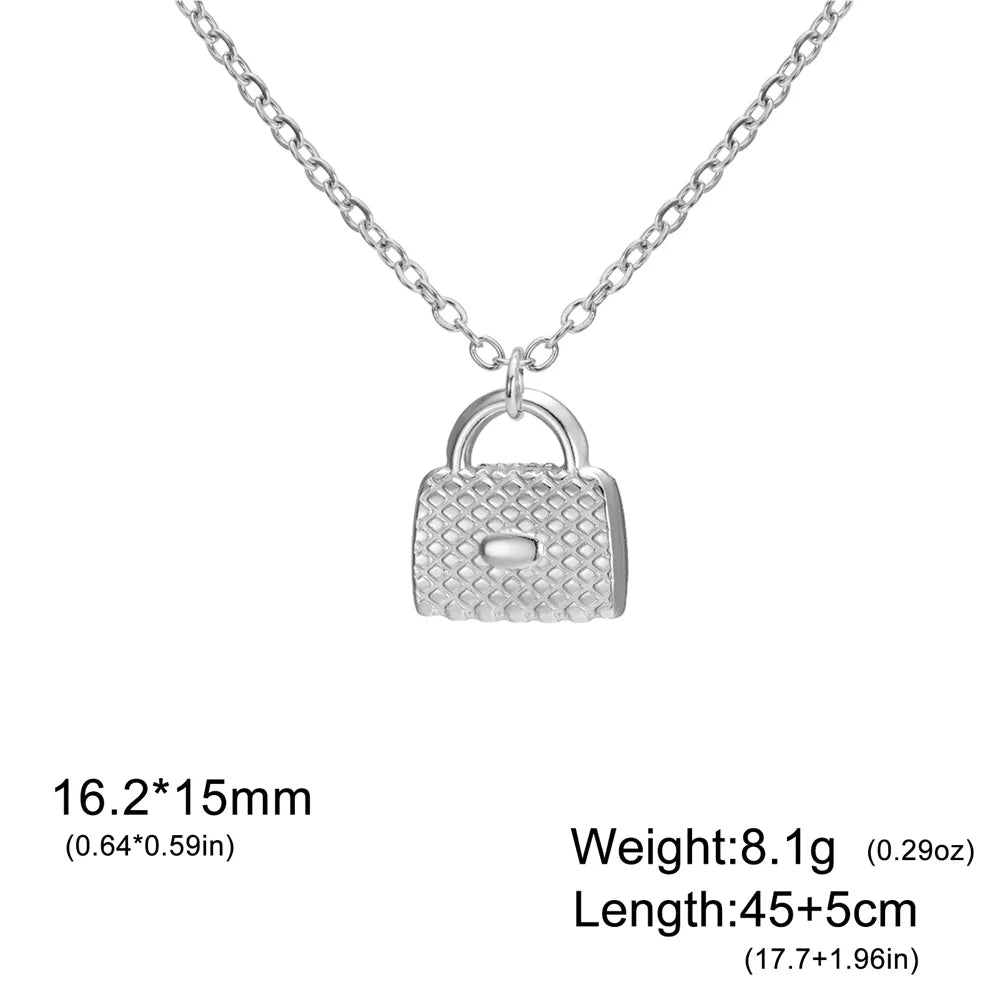 My Shape Fashion Handbag Necklace for Women Ladies Lovely Purse Shape Pendants Chain Stainless Steel Jewelry Party Gift Trendy