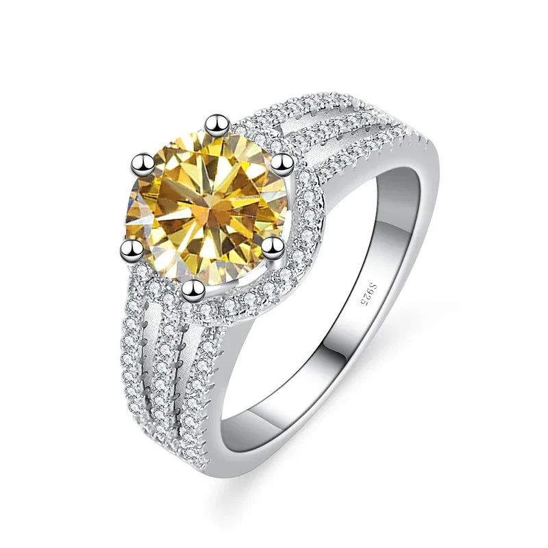 Luxury Round 2CT 8mm VVS D COLOR Moissanite Lab Diamond Ring For Women S925 Sterling Silver Wedding Female Rings Engagement Gift