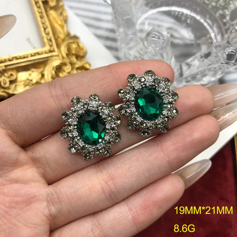 NISHIZAWA Rose Red Gemstones Stud Earrings for Women Geometric Palace Style Party Jewelry Vintage Exquisite Aretes De Mujer