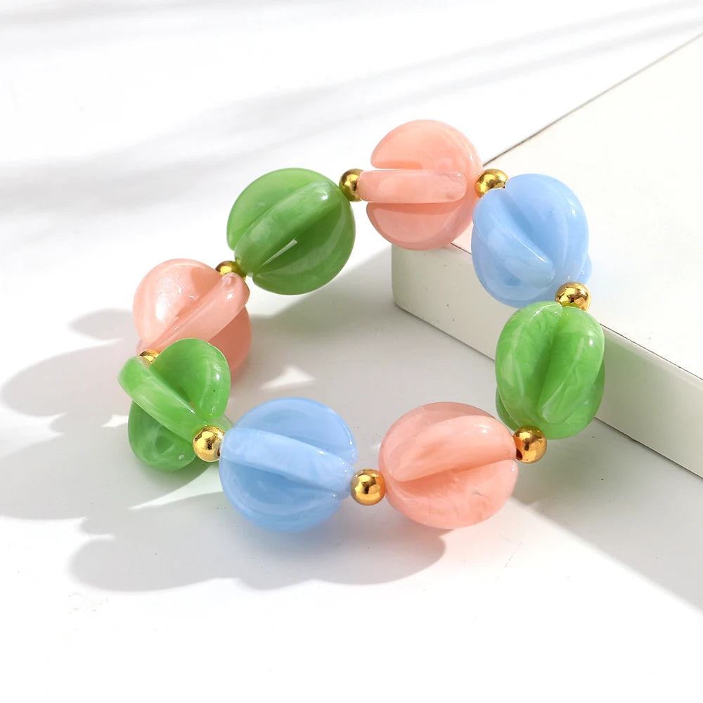Fashion Colorful Geometric Round Beaded Elastic Bracelets for Women Boho Acrylic Geometry Stretch Bracelet 2026 New Jewelry