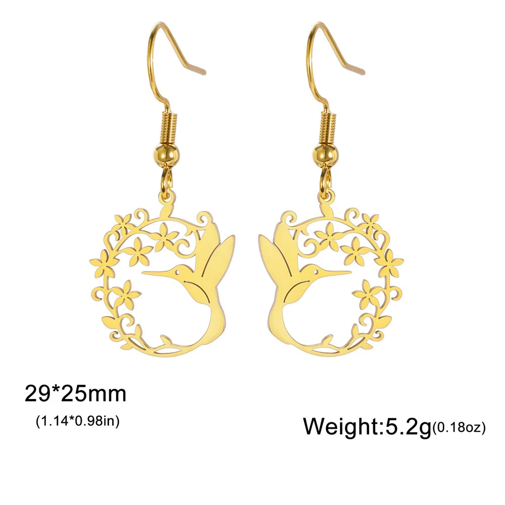 My Shape Hummingbird Earrings for Women Stainless Steel Flowers Birds Dangle Earrings Filigree Boho Fashion Jewelry  Gifts
