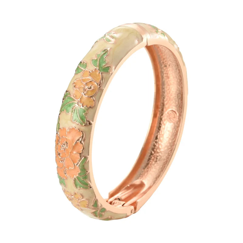 UJOY Enameled Bracelets For Women Chinese Flower Women Bangles Indian Viking Bracelet On Hand African Jewelry Dubai Women's Gift