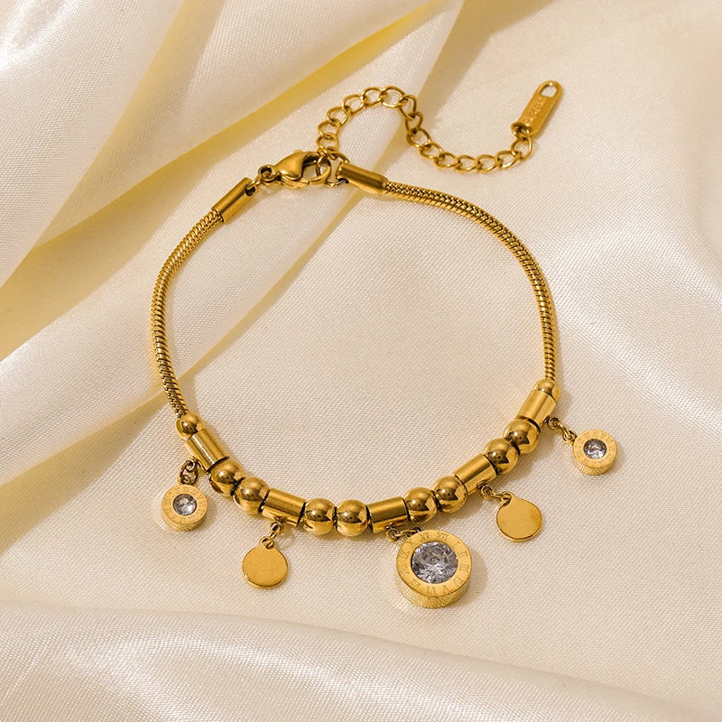 EILIECK 316L Stainless Steel Water Drop Zircon Butterfly Hexagram Charm Bracelet For Women Trend Fashion Gold Color Jewelry Gift