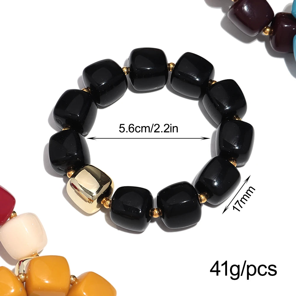 Trendy Colorful Square Beads Elastic Bangle Bracelets New Resin Geometric Beaded Stackable Bracelet 2026 Spring Summer Jewelry