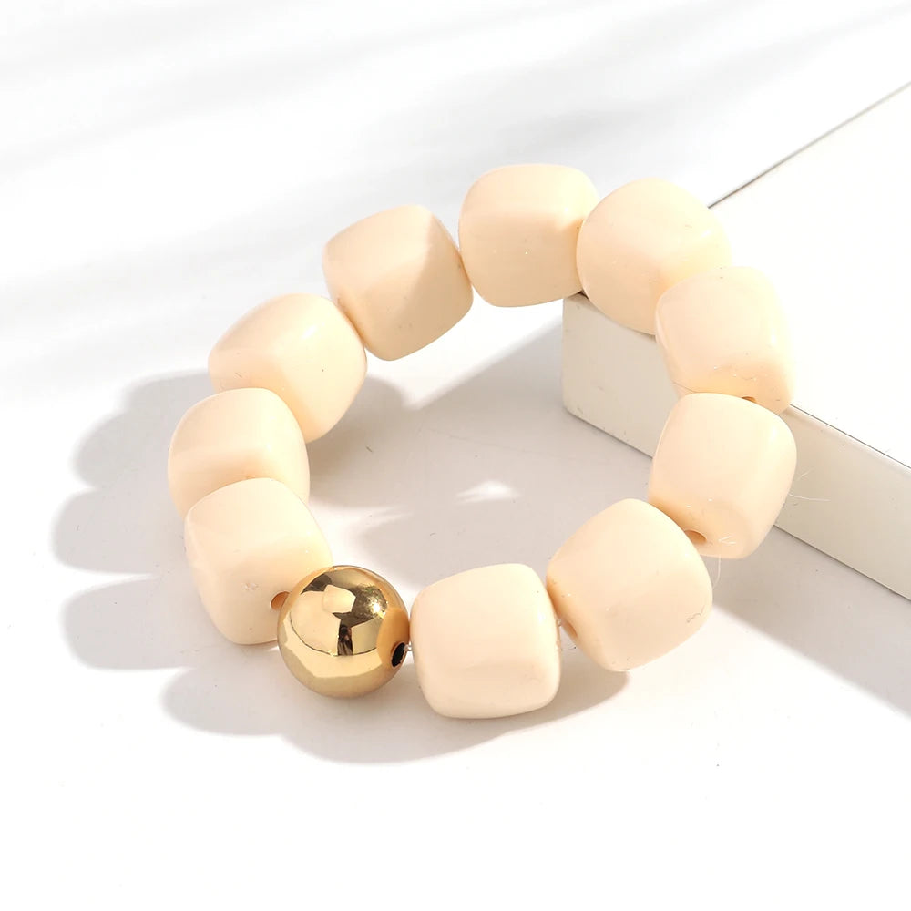 Acrylic Multicolor Irregular Beads Stretchy Bracelets Bangles for Women Resin Marbled Beaded Geometric Elastic Bracelet Jewelry