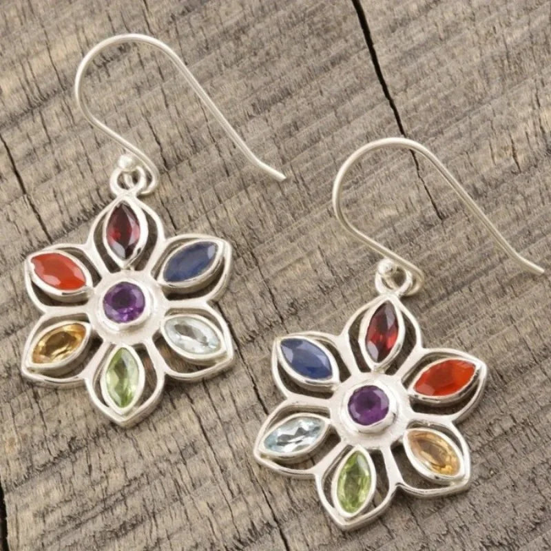 New Bohemian Alloy Earrings Round Drop Oil Multicolor Diamonds Sun Flower Distinctive Embellishment Gifts Party