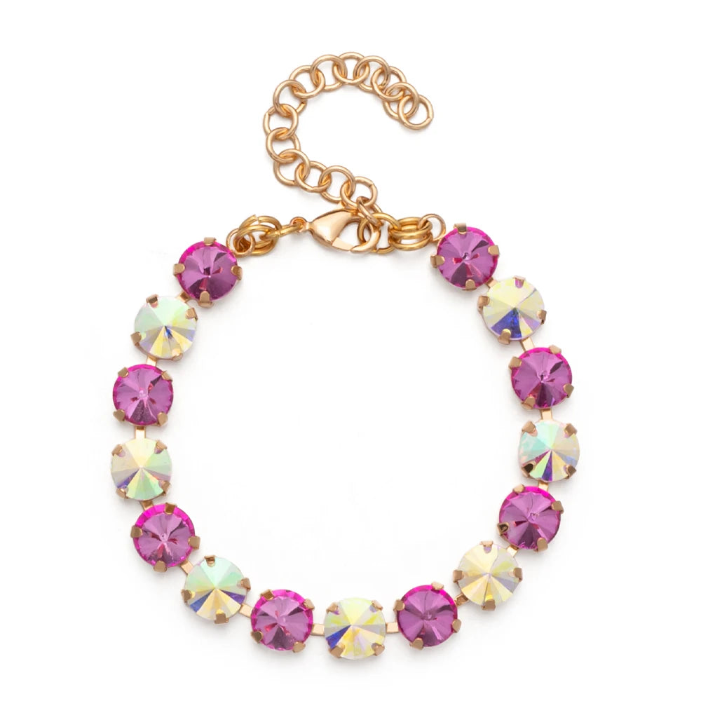 New Design Hot Deal Crystal Charms Bracelets For Women Claw Drill Set Colorful Crystal Bracelets Lobster Clasp  Link Chain