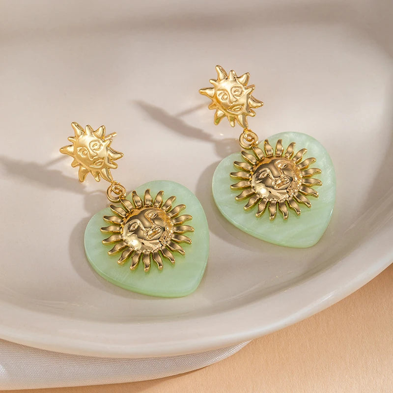 ANENJERY 316L Stainless Double Layer Steel Sun Flower Stud Earrings For Women Fashion French Vintage Luxury Niche Jewelry Gift