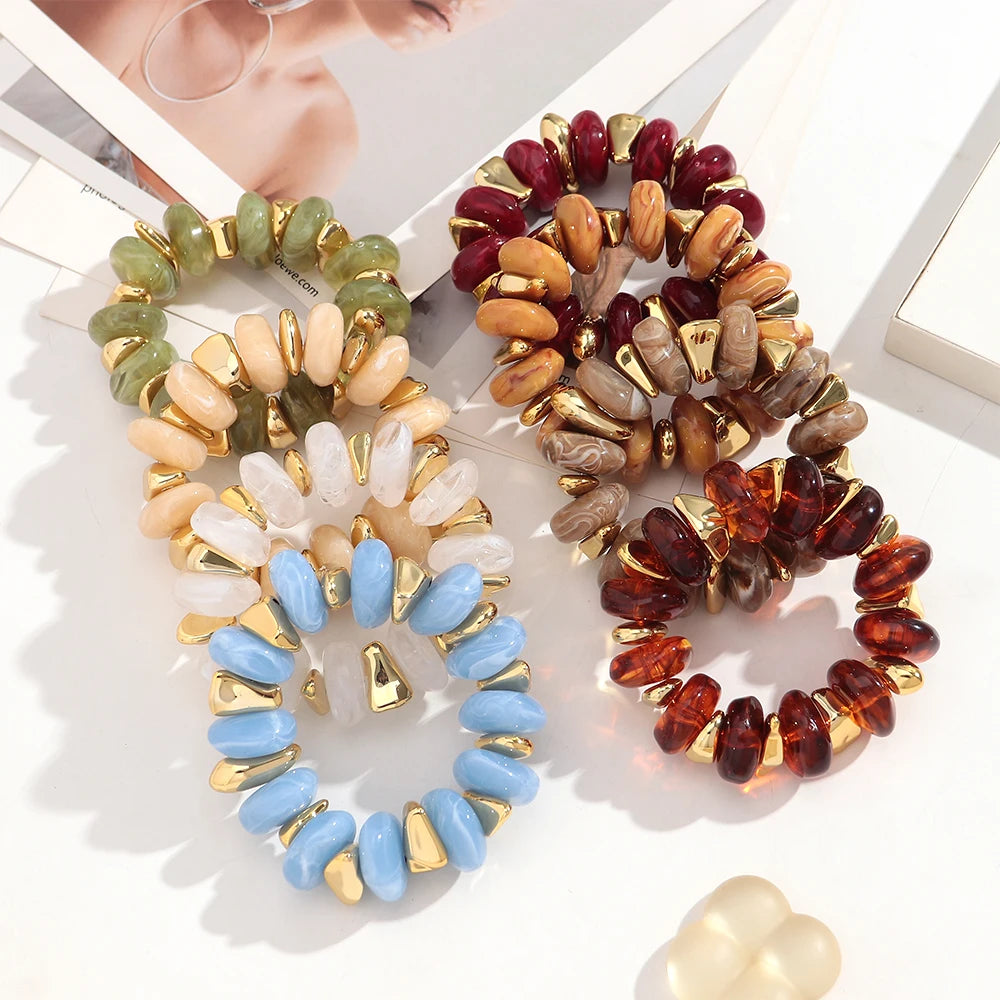 Fashion Acrylic Colorful Irregular Geometric Beads Elastic Bracelets Geometry Beaded Chunky Bracelet for Women New Jewelry Gifts