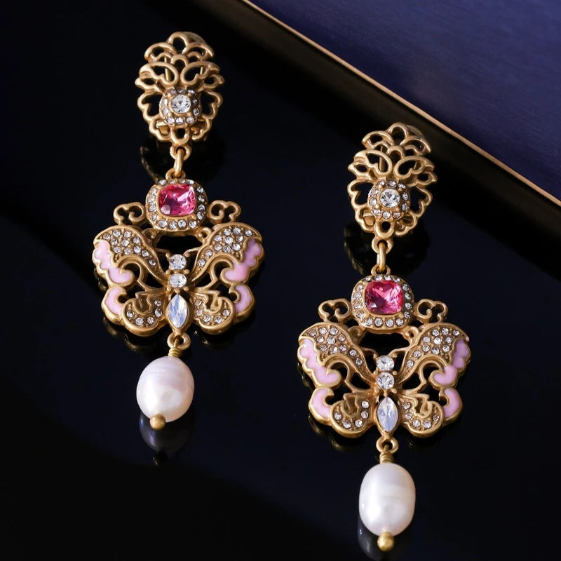 Enamel Butterfly Earrings for Women New Chinese Style Elegant Jewelry Vintage Fashion Exquisite Versatile Aretes De Mujer