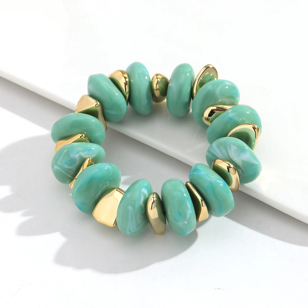Fashion Acrylic Colorful Irregular Geometric Beads Elastic Bracelets Geometry Beaded Chunky Bracelet for Women New Jewelry Gifts
