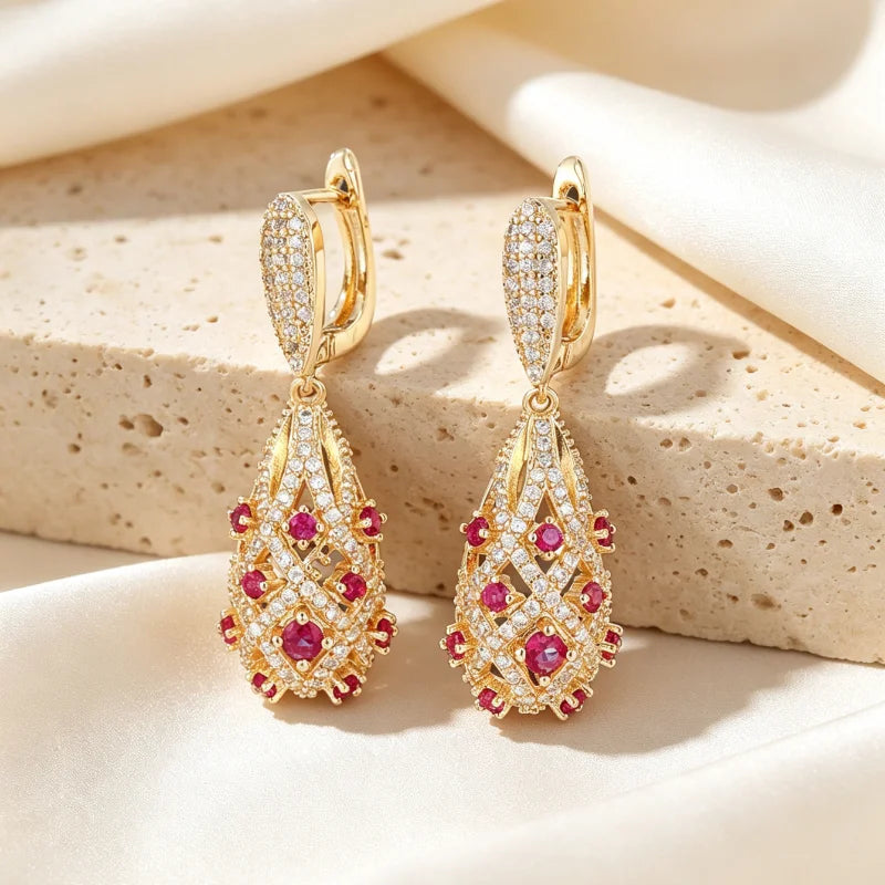 Elegant Hollow Teardrop Drop Earrings Gold Color Earring Sparkling Cubic Zirconia Earring Bridal Statement Jewelry Wedding Party