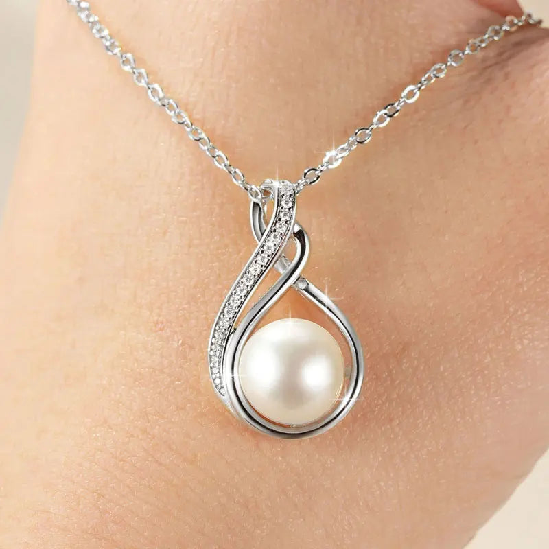 OXTAO Infinity Moissanite Pendant Necklace 14K Gold Filled Cute Freshwater Pearl Necklace Mother Wife Birthday Jewelry Gift