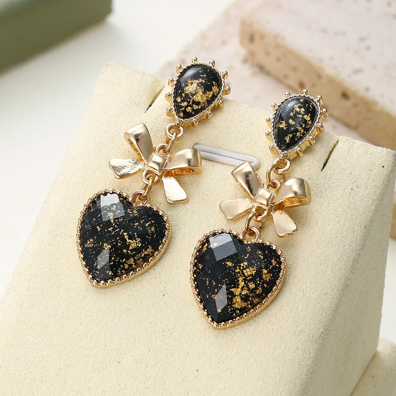 Bowknot Heart Resin Earrings Classic Style Golden Peach Heart Stud Earrings for Woman Jewelry Valentine's Day Gift Accessories