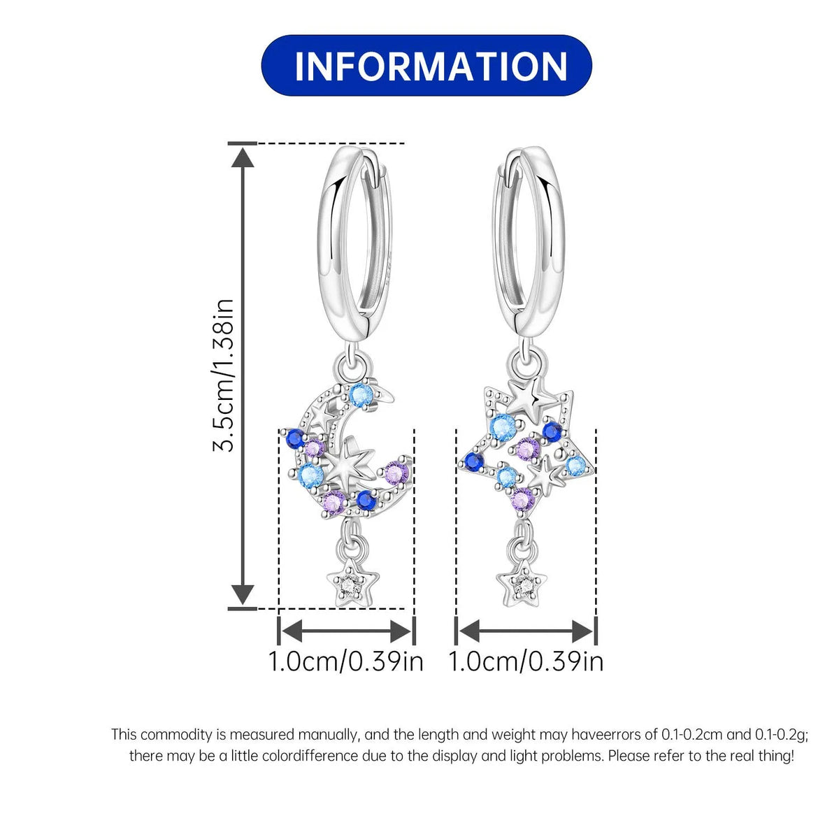 Orstarry 925 Sterling Silver Sparkling Blue Zircon Star Drop Earrings Women Earrings Charm Fashion Versatile Party Jewelry Gifts