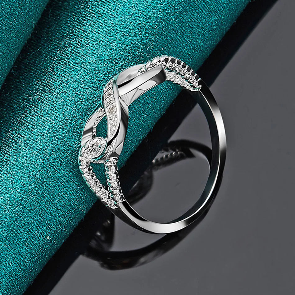 URMYLADY 925 Sterling Silver Creative 8 Zircon 7-10 # Ring For Women Wedding Party Fashion Charm Jewelry