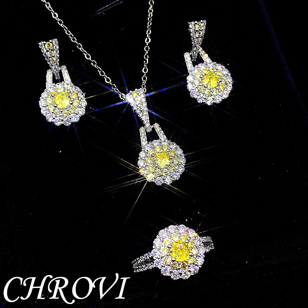 Retro 925 Sterling Silver Exquisite Zirconia Simple Ring Pendant Earring, Powder Crystal Earrings, Necklace Set
