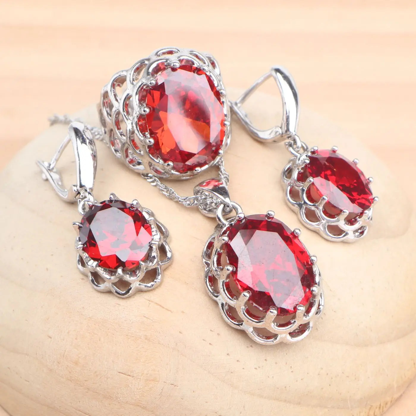 Bridal 925 Sterling Silver Jewelry Sets For Women Wedding Cubic Zircon Rings Pendant Stones Earrings Necklace Set