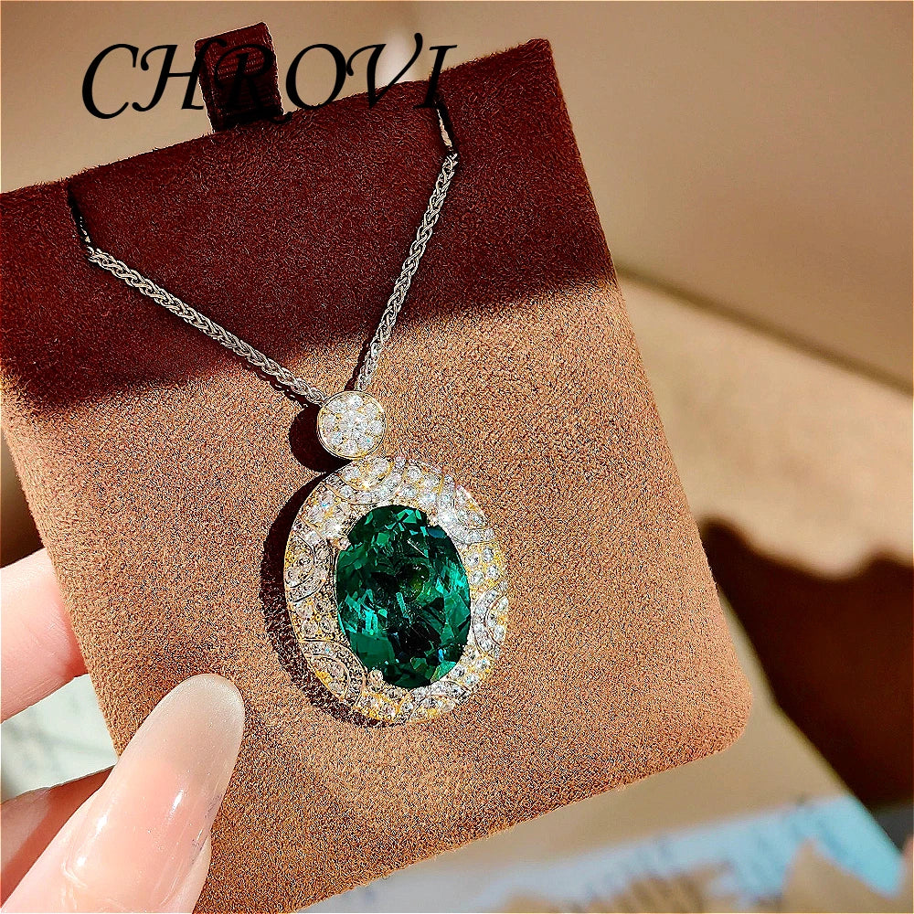 Luxury-Style 925 Sterling Silver Two-Colored Pendant Necklace Stud Earrings White Diamond Ring Gemstone Set