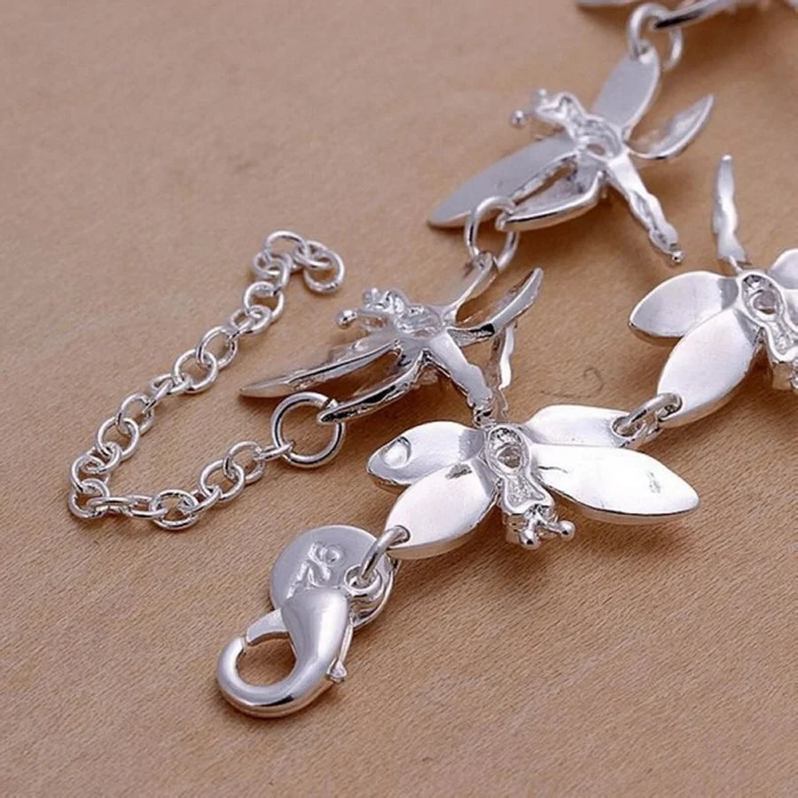 High Quality Fashion 925 Sterling Silver Bracelets Chain Jewelry Creative Inlaid Stone Dragonfly Lady for Women Party Gift 20cm