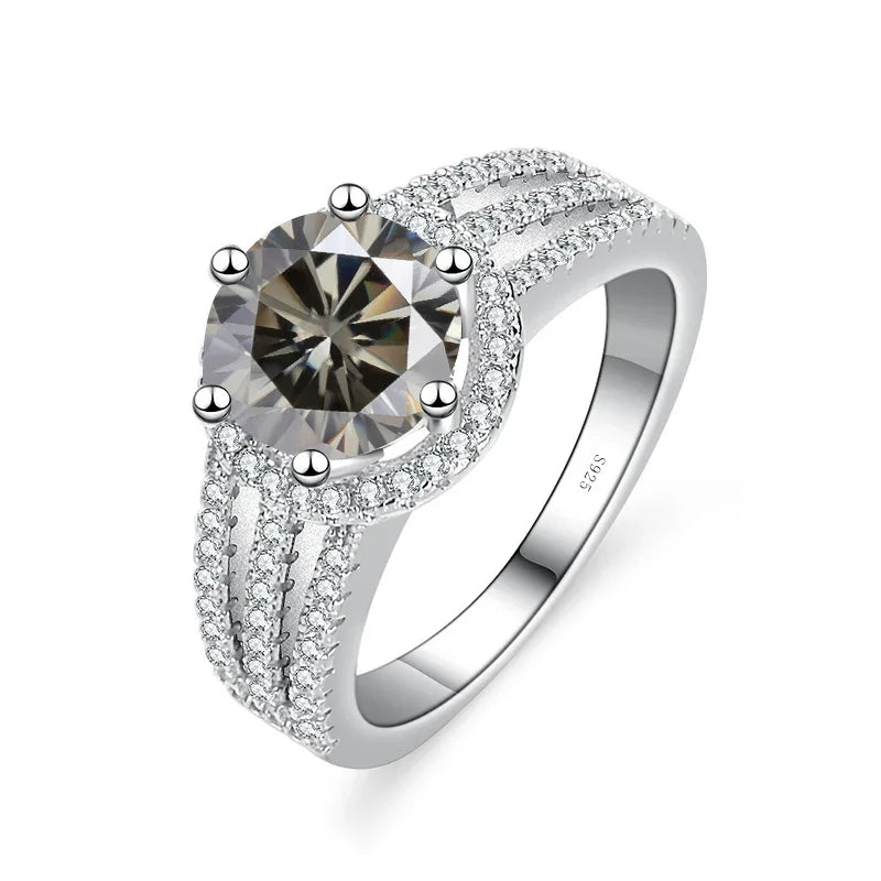 Luxury Round 2CT 8mm VVS D COLOR Moissanite Lab Diamond Ring For Women S925 Sterling Silver Wedding Female Rings Engagement Gift