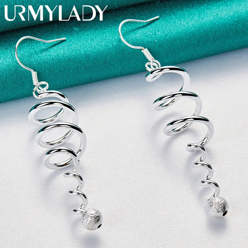 URMYLADY 925 Sterling Silver Spiral Ball Earrings For Women Fashion Wedding Engagement Party Charm Jewelry