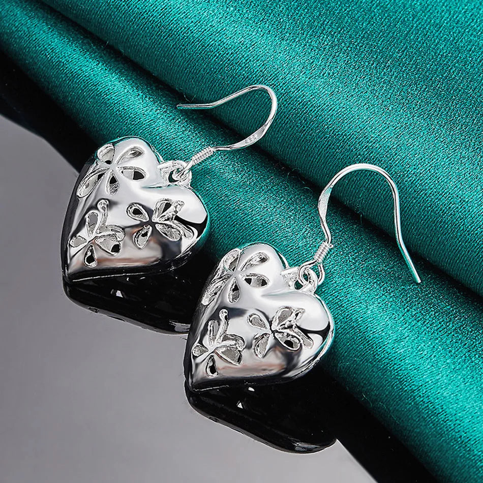 URMYLADY 925 Sterling Silver Heart Earrings For Women Wedding Party Fashion Charm Jewelry