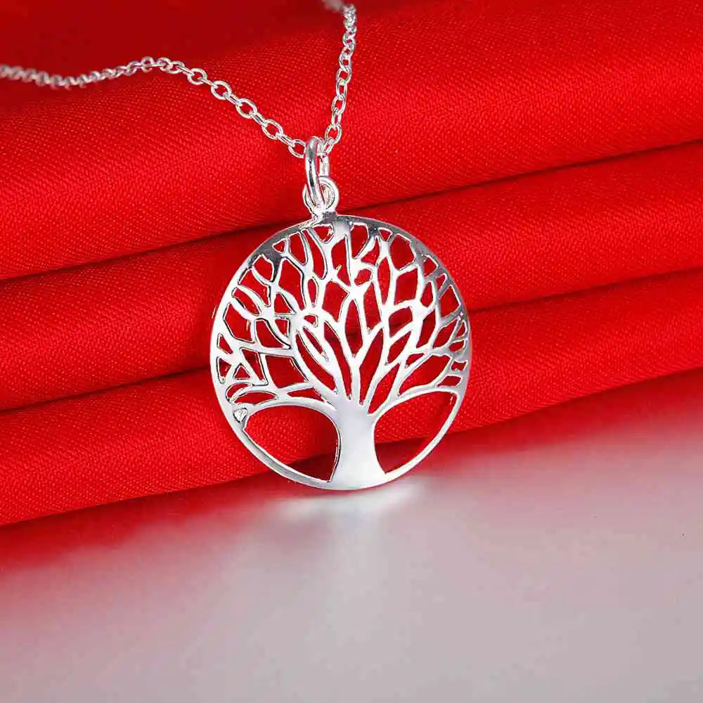 Hot 925 Sterling Silver Necklace Pendant Tree High Quality For Women Wedding Engagement Fashion Jewelry Gifts