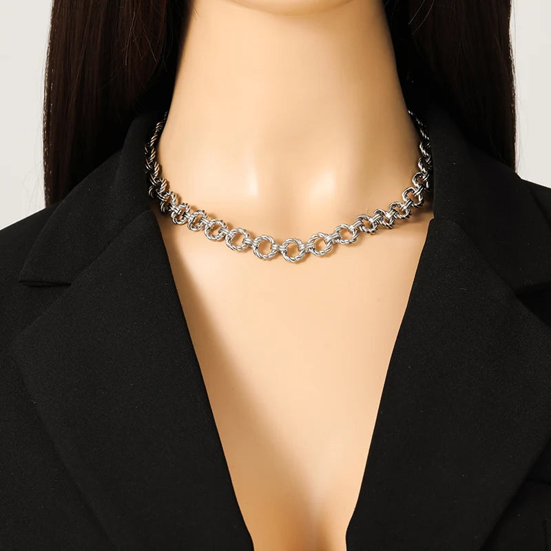 EILIECK 316L Stainless Steel Chain Necklace New Metal Texture Silver Color Fashion Necklace Waterproof Jewelry Bijoux Femme Gift