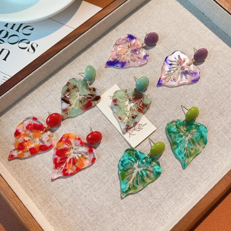 NISHIZAWA Acrylic Leaf Earrings for Women Spring Summer Vintage Beach Style Jewelry Korean Fashion Elegant Pendientes Mujer
