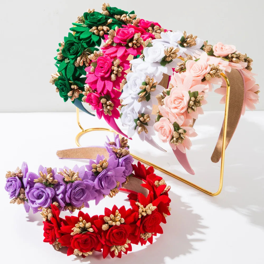 Simulation Rose Flowers Hairbands for Women Tiaras Crown Headband Hair Jewelry Party Birthday Costume Accessories