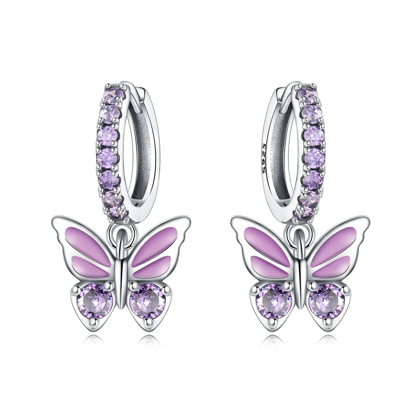 Hot Sale Original 925 Sterling Silver Zircon Pink Doughnut Earrings Flower Paw Print Design Women Party Jewelry Gifts Ear Loops