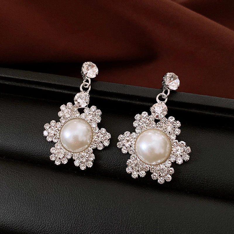 Rhinestone Pearls Flower Choker Necklace Earring sets Gifts Party Prom Wedding Dress Jewelry Sets for Women Accessories