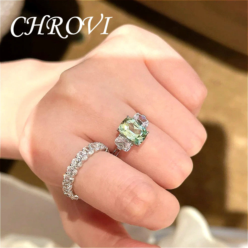 Luxury-Style 925 Sterling Silver Fashion Emerald Fantasy Square Sugar Ring Pillow-Shaped Emerald Women's Ring
