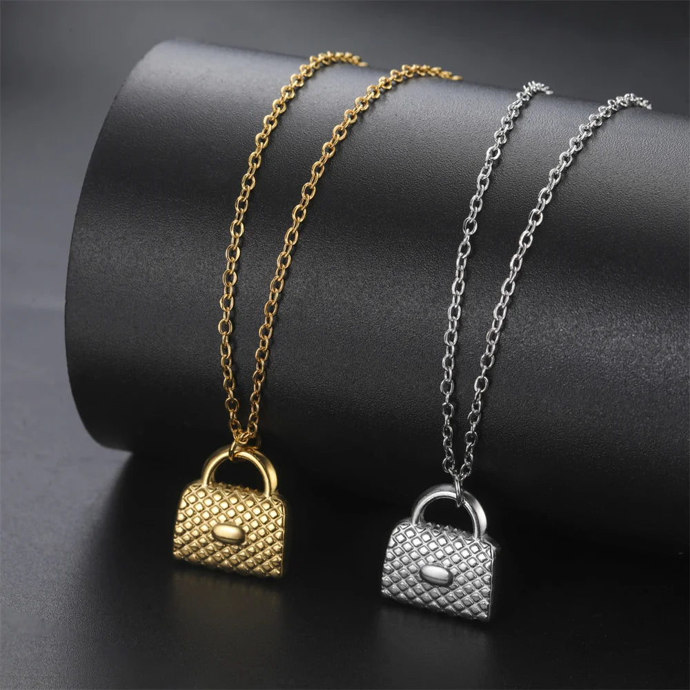 My Shape Fashion Handbag Necklace for Women Ladies Lovely Purse Shape Pendants Chain Stainless Steel Jewelry Party Gift Trendy